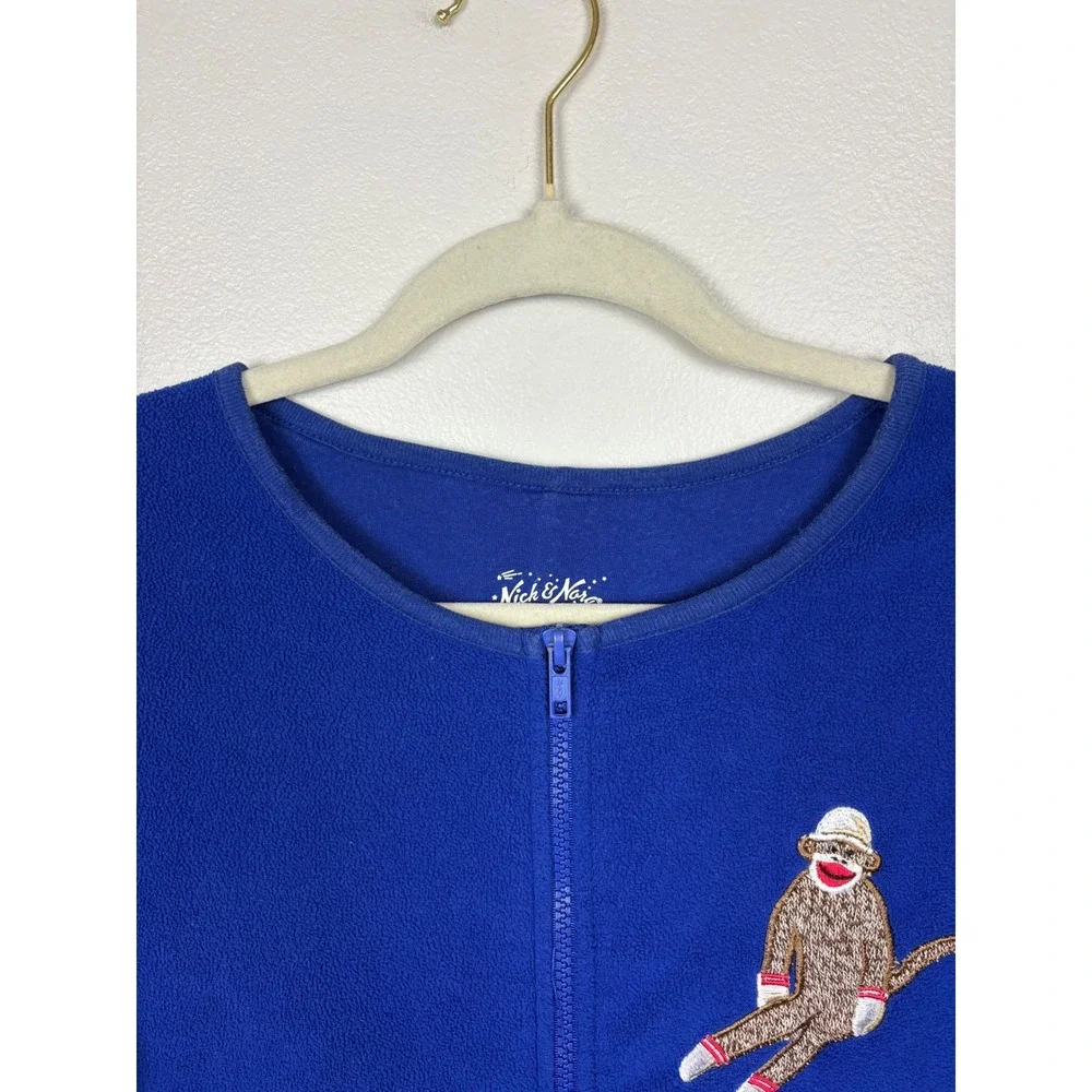 Nick & Nora One Piece Adult Sock Monkey‎ Pajamas Footed Sz L 2009 Sleepwear